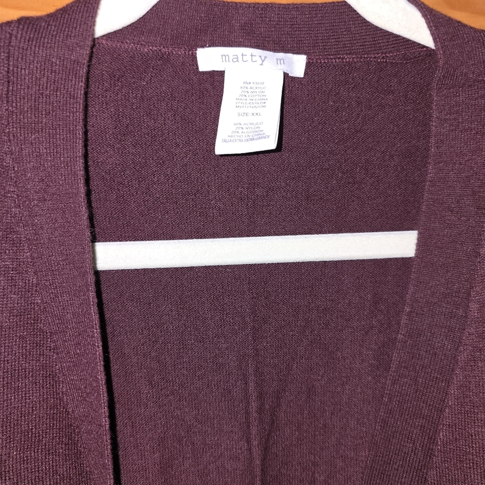 Womens XXL Matty M Open Front Cardigan EUC Burgundy - Picture 3 of 6